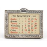 William Hair Haseler, Edward VII silver easel desk calendar with embossed decoration, Birmingham