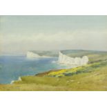 Henry Sylvester Stannard - View from Beachy Head with sheep, watercolour, mounted, framed and