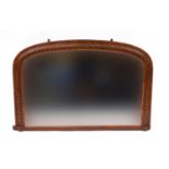 Victorian inlaid walnut Tunbridgeware design over mantle mirror, 105cm x 67.5cm