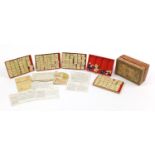 Early Mahjong set with Chad Valley rules and box, the box 23cm wide
