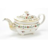 Derby, early 19th century teapot, hand painted and gilded with flowers, painted marks to the base,