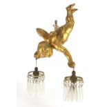 Gilt cherub chandelier with cut glass drops, 31cm in length