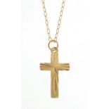9ct gold cross pendant on a 9ct gold necklace, 40cm and 2cm in length, 0.6g