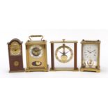 Four carriage/desk clocks comprising Swiza, Schatz, Bentima and London Clock Co, the largest 13cm