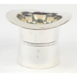 Silver plated Champagne ice bucket in the form of a top hat, 17.5cm high x 23.5cm wide