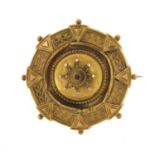 Victorian 15ct gold mourning brooch, hallmarked Birmingham 1886, 2.5cm in diameter, 3.2g