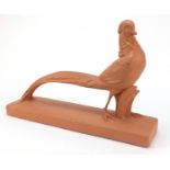 French Art Deco style plaster pheasant sculpture impressed SAP 2130 to the reverse, 55cm wide