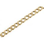 Unmarked gold curb link bracelet (tests as 9ct gold), 19cm in length, 26.2g