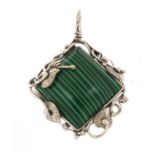 Large naturalistic silver and malachite design pendant, 6cm high, 29.8g