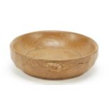 Robert Mouseman Thompson, adzed oak nut bowl carved with signature mouse, 15.5cm in diameter
