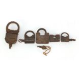 Five antique locks, the largest 15.5cm wide