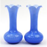Pair of blue Art Glass vases, each 35cm high