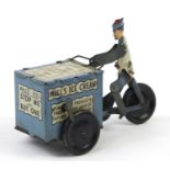 Rare early 20th century tinplate clockwork advertising Wall's Ice Cream tricycle cart, probably