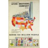 Unilever Overseas Lever Brothers Company USA, vintage print in colour, framed and glazed, 75.5cm x