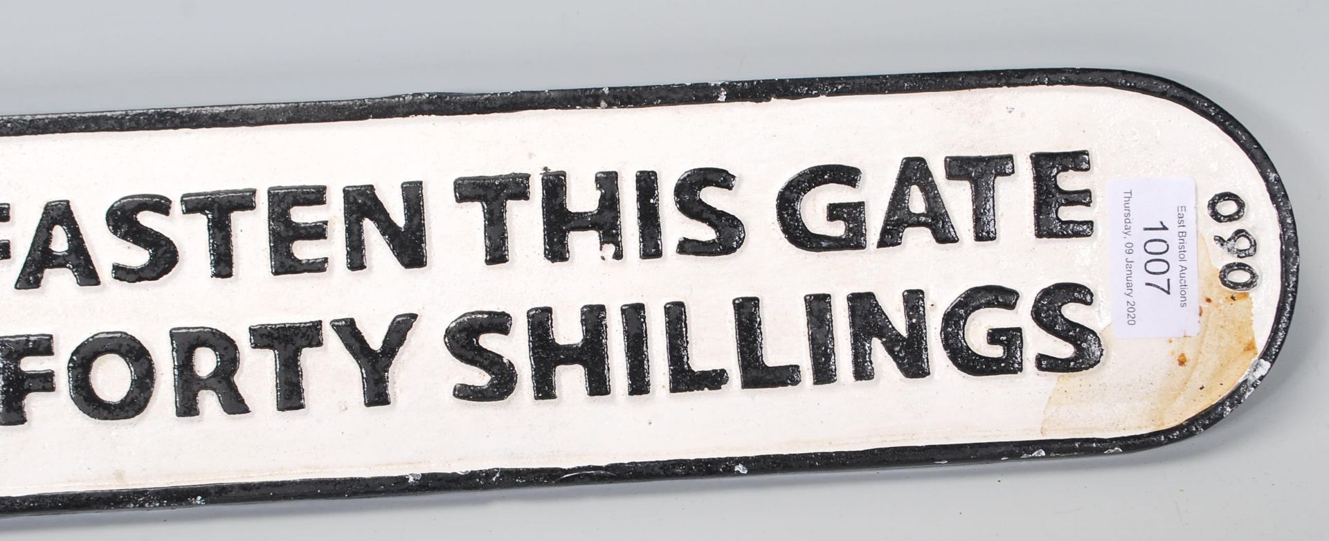 A 20th Century cast iron reproduction railway sign reading 'Any person who omits to shut and - Bild 6 aus 6