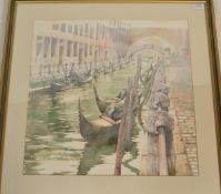Anthony V Pace (British b.1939) - A framed and glazed watercolour painting of a Venetian canal
