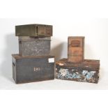 A group of five vintage 20th Century storage / industrial work boxes. Three metal examples with each
