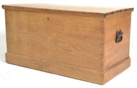 A late 19th Century oak blanket box coffer chest of rectangular form, hinged top opening to reveal