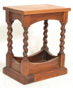 An unusual 19th century church vestry stool. Raised on barley twist column supports having a planked