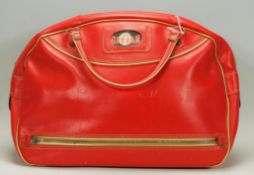 A retro 20th Century 1960's hand stitched red leather bag having makers label for Greban. Measures