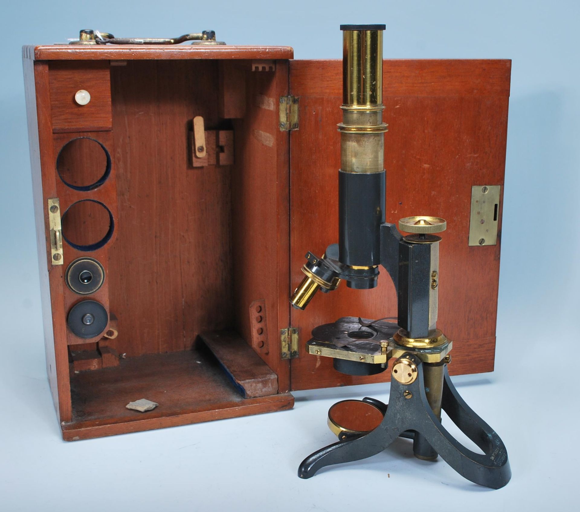 A late 19th early 20th Century J. Swift and Son, black japanned and lacquered brass microscope and - Image 7 of 8