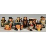 A collection of 20th Century Roy Kirkham character jugs to include Coal miner, Mr Pickwick, Sweep,