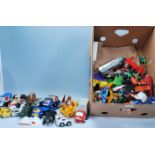 A large collection of vintage diecast toy vehicles and other mixed toys / figures to include