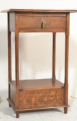 A good quality 1920's oak sewing box / work box table raised on squared pilasters with chamfered