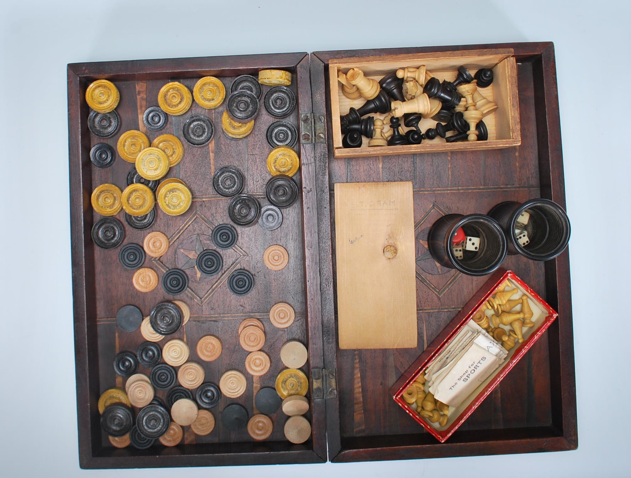 A 19th Century games compendium, in chequerboard case, the case opening up to become a backgammon - Image 6 of 9