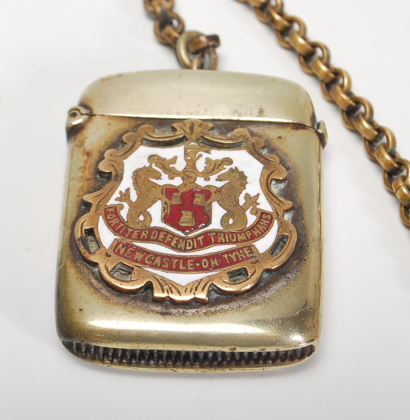 An early 20th Century 1930's vesta case having an applied and enamelled Newcastle on Tyne crest to - Image 4 of 6