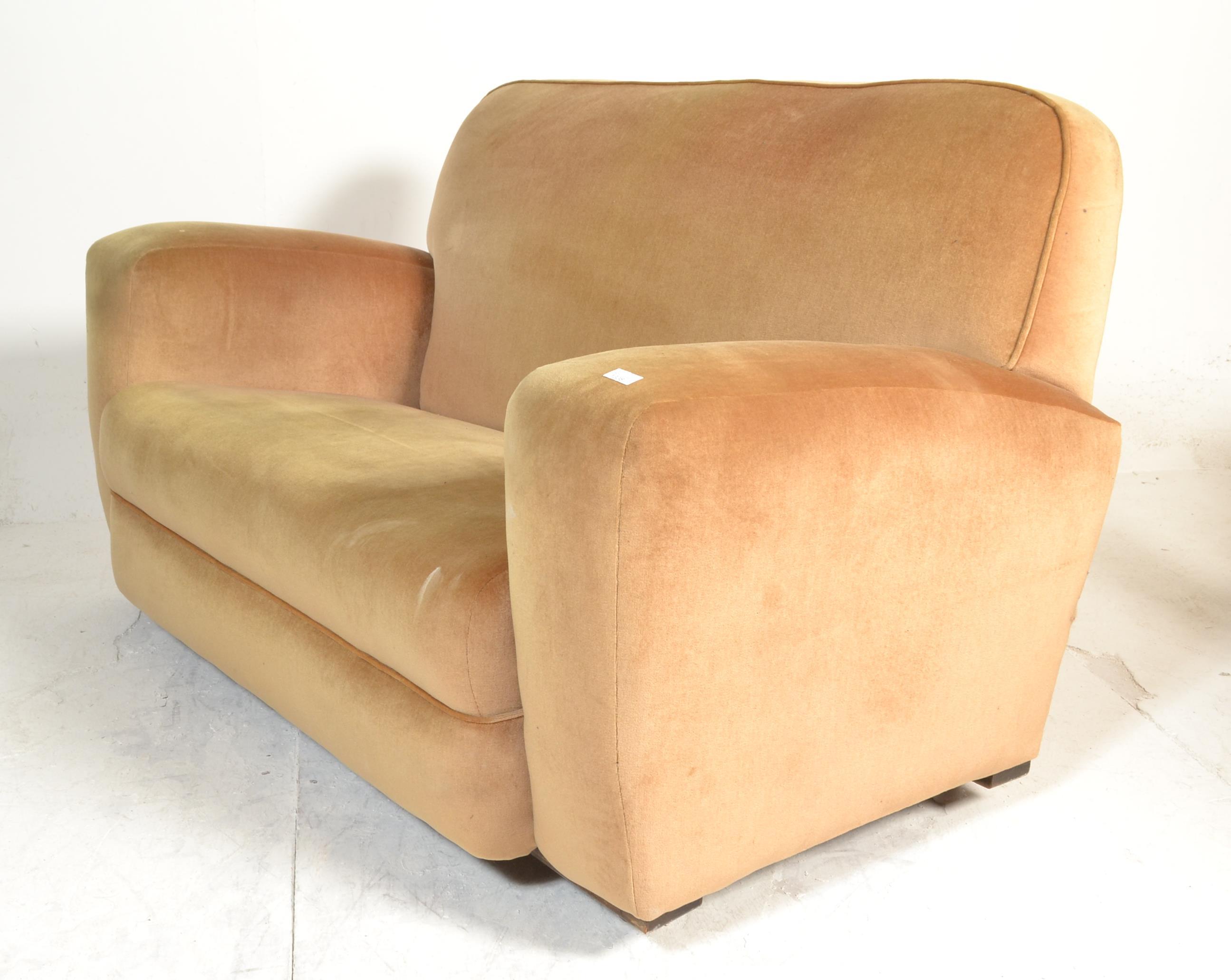 A 1930's Art Deco three piece suite comprising pair of armchairs and a two seat sofa settee being - Image 11 of 12