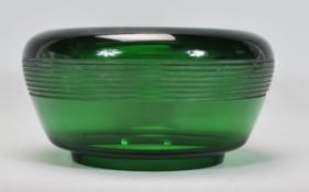 A large retro Italian IVV studio art green glass bowl / vase having a bulbous and ribbed form.