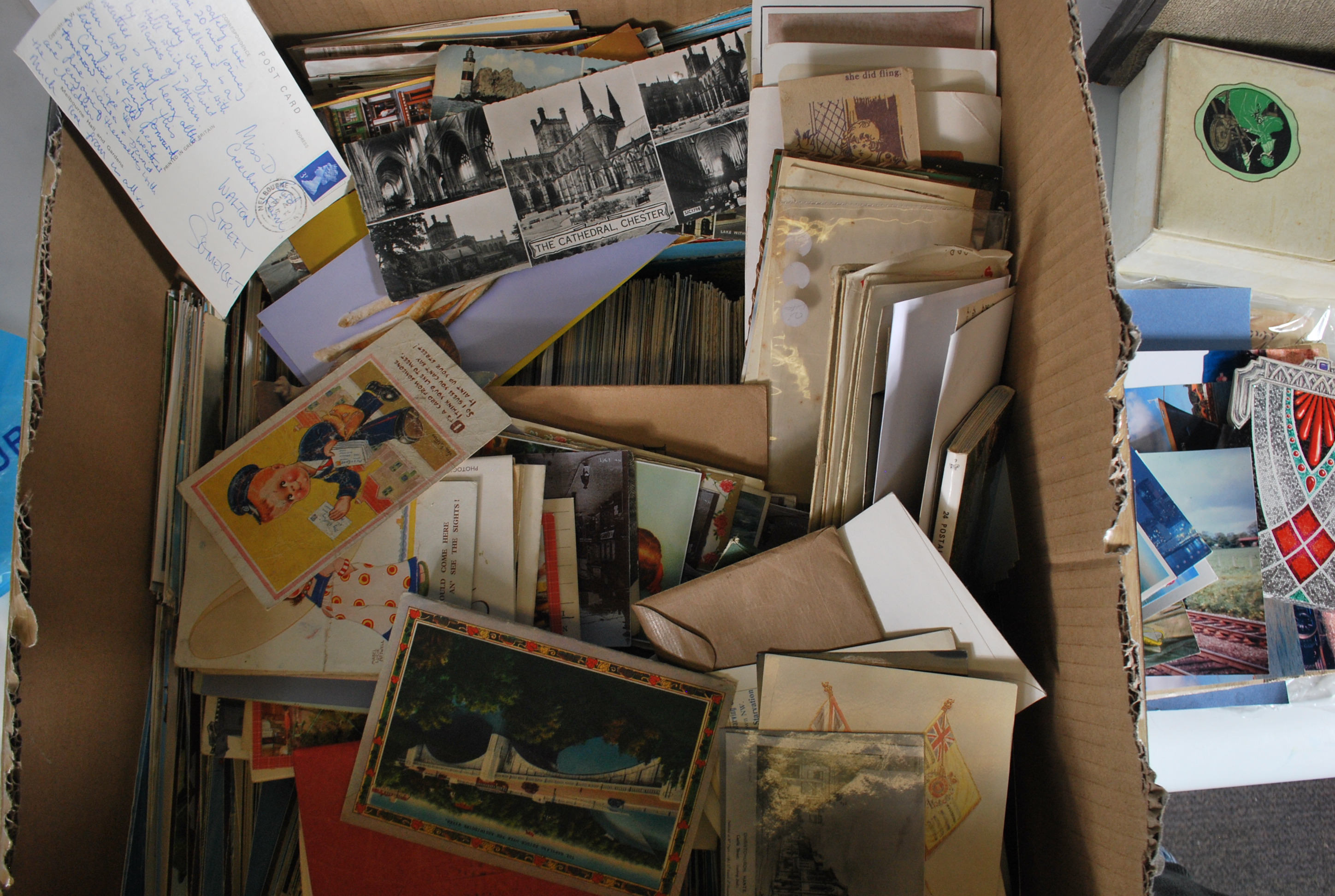 Accumulation of Postcards (approx 2500) a stamp collection & ephemera in large box - Image 4 of 9