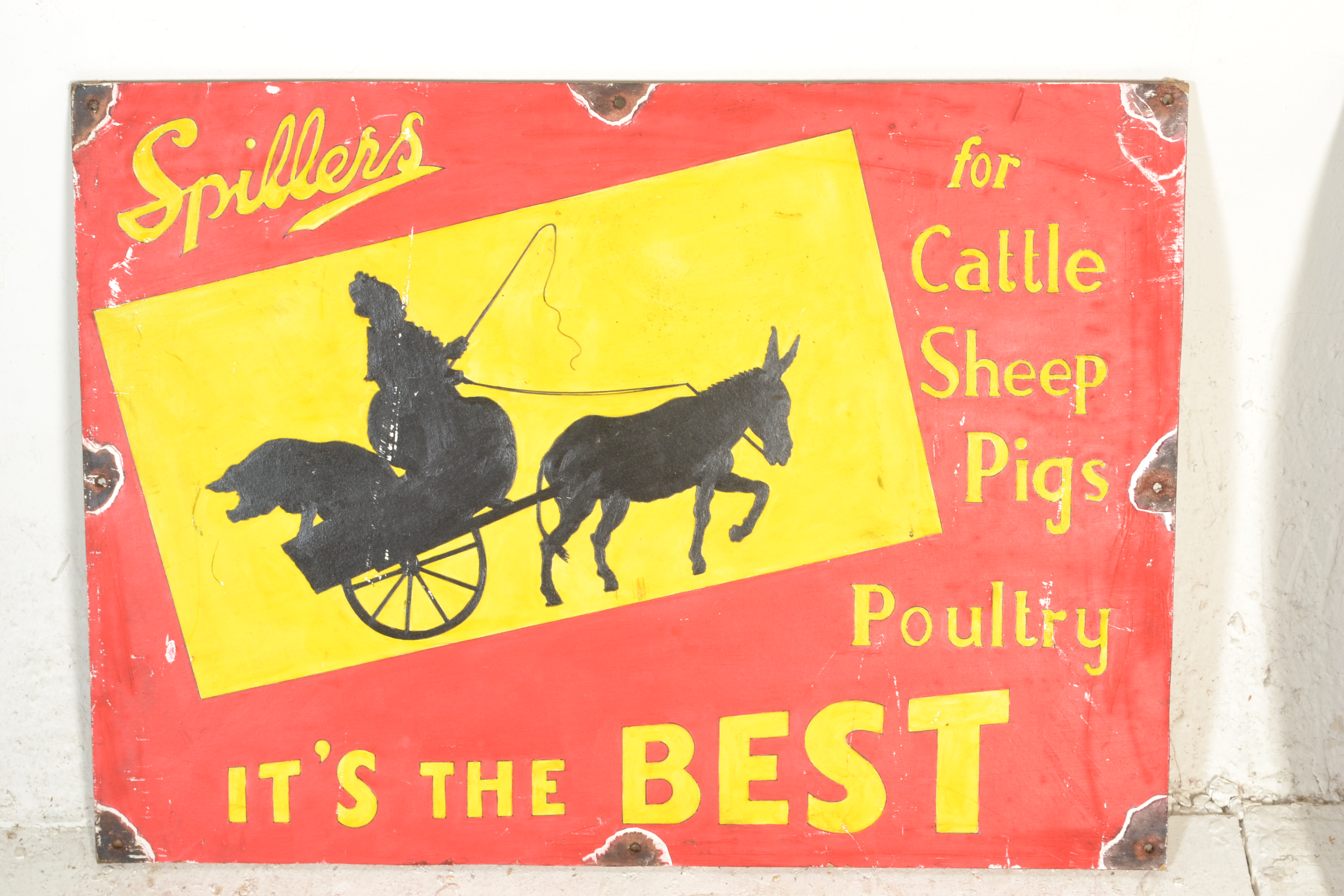 A contemporary artist's impression of a vintage enamel advertising sign on board for Spillers 'For