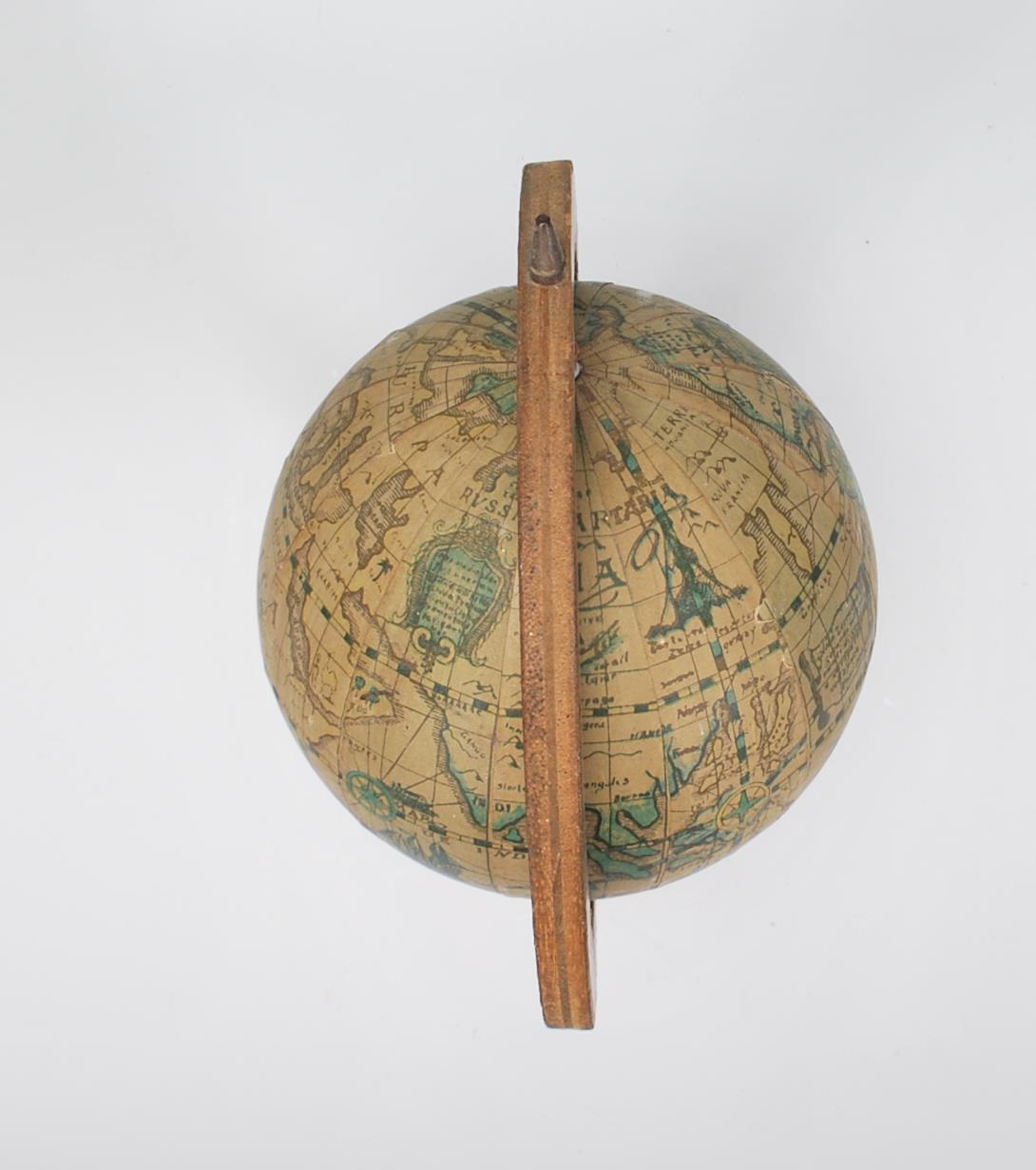 A antique style vintage desk top globe raised on a round wooden base with globe above set within a - Image 5 of 5