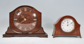 A 1920's Art Deco walnut cased Smiths eight day mantel clock having applied brass Roman numeral