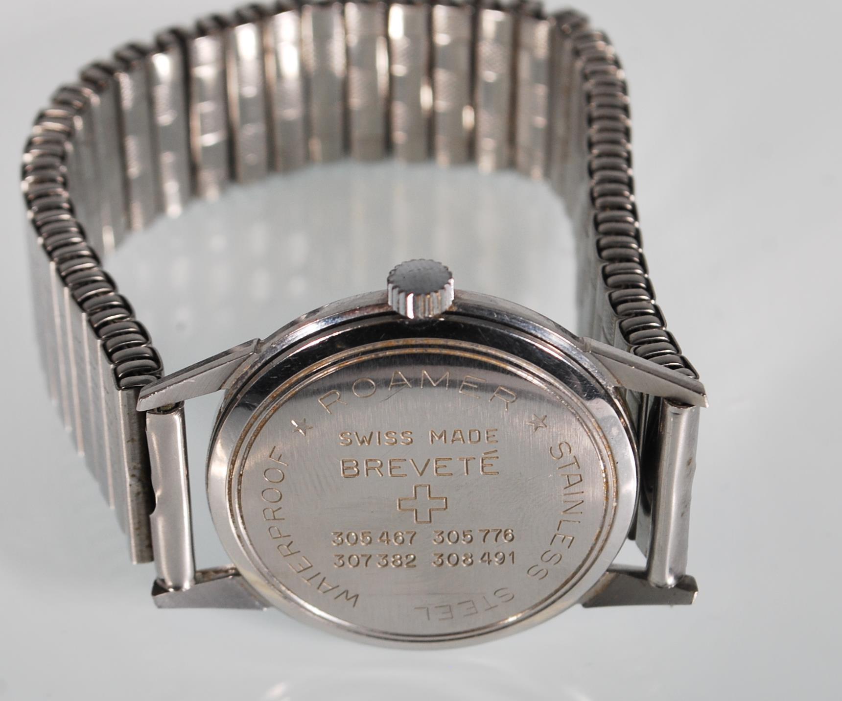 A vintage 1960's Roamer waterproof wrist watch having a silvered dial with baton numerals to the - Image 4 of 5