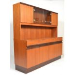A vintage retro G Plan red label teak wood tall storage unit, the sideboard having two drawers and