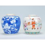 Two Chinese ginger jars to include a 19th Century jar of bulbous form hand painted with children