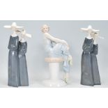 A Royal Doulton figurine of a lady entitled 'Flirtation' HN3071 together with two GDH Lladro style