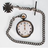 A 20th Century silver hallmarked open faced pocket watch having a white enamelled face with roman