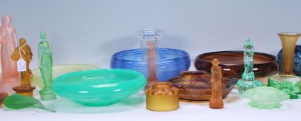 A group of early 20th Century Art Deco glassware to include multiple frosted glass centre piece bowl