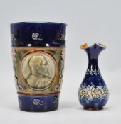 An early 20th Century Edwardian Doulton Lambeth commemorative coronation cup / beaker for Edward