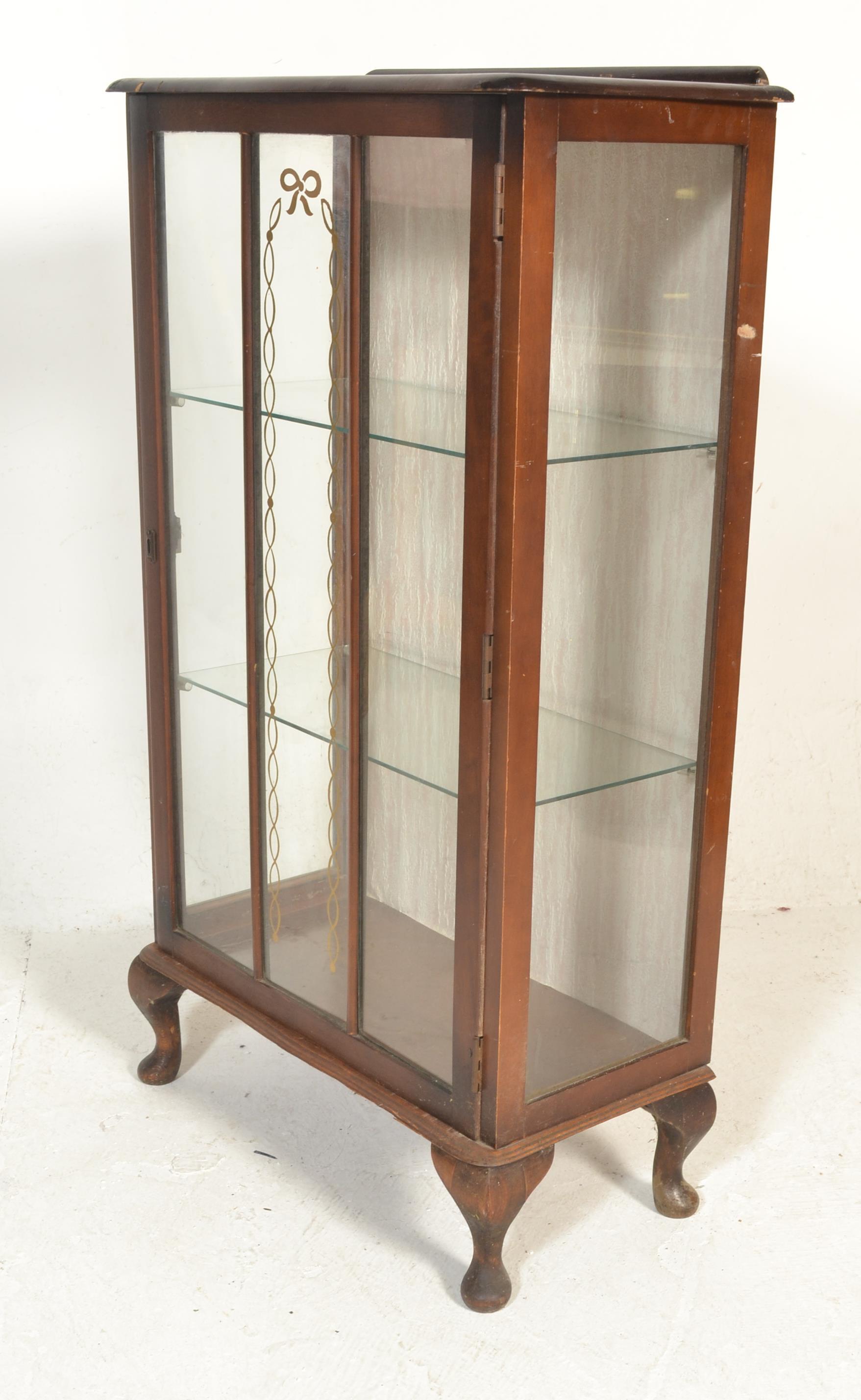 An early 20th Century Art Deco walnut display china cabinet, glazed single door with flanked by - Image 4 of 5