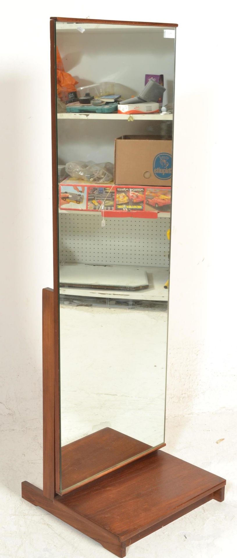 A 1960's retro vintage EON Elliots Of Newbury teak wood floor standing cheval / vanity mirror having