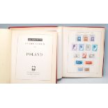 Two Schaubek Poland partially full stamp albums with pages 1 - 145 with some spare pages throughout.