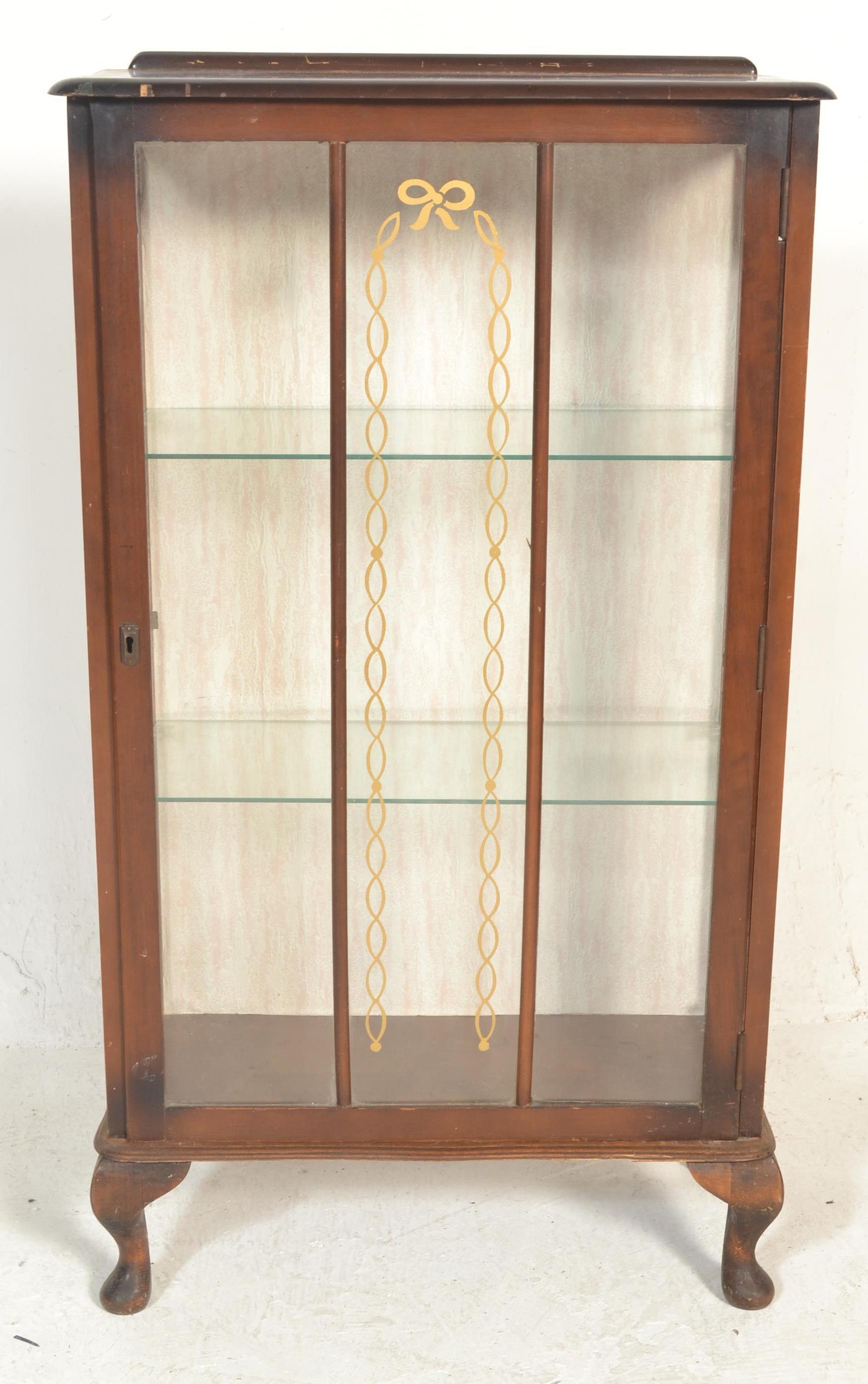 An early 20th Century Art Deco walnut display china cabinet, glazed single door with flanked by - Image 3 of 5