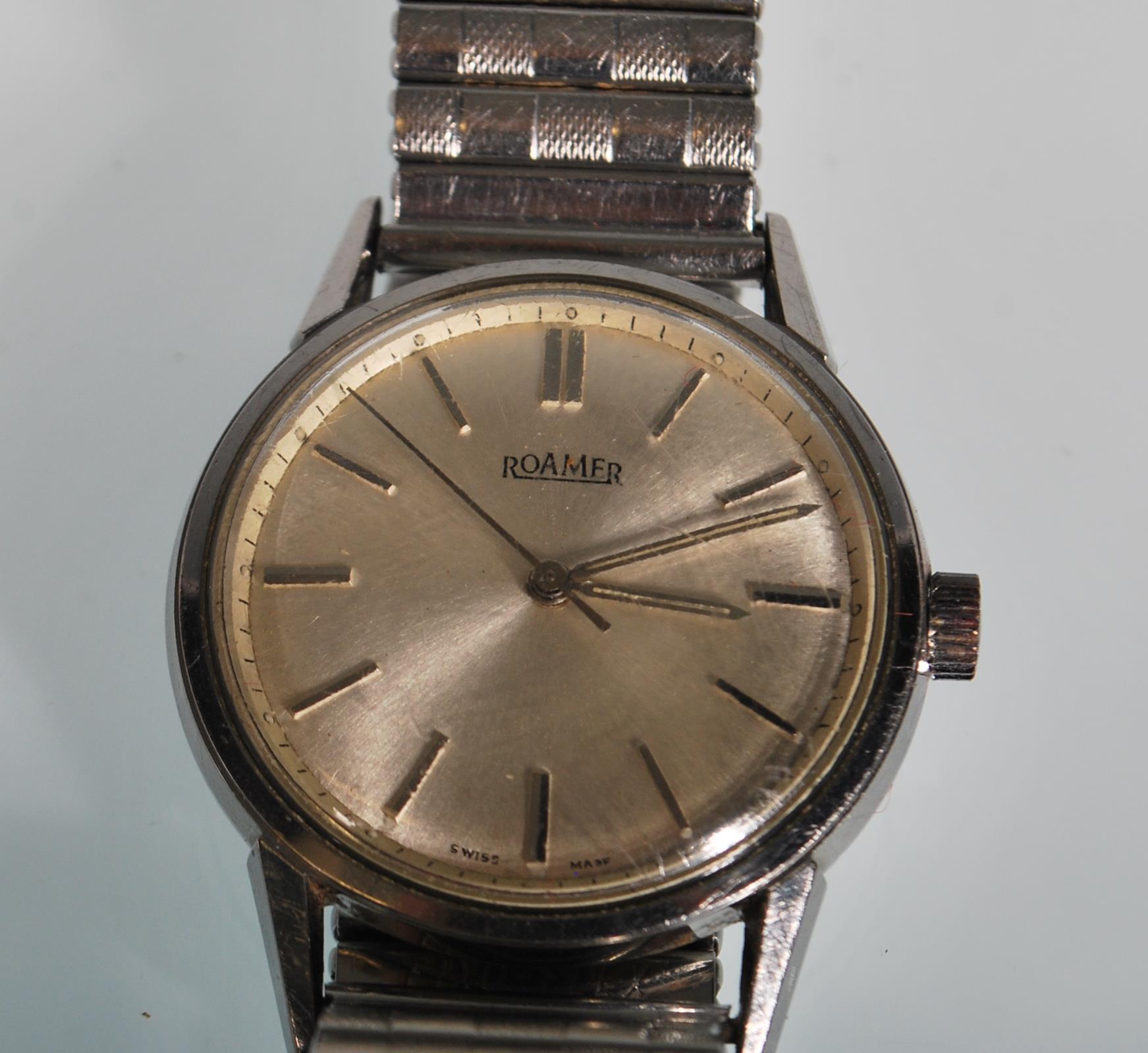 A vintage 1960's Roamer waterproof wrist watch having a silvered dial with baton numerals to the - Image 2 of 5
