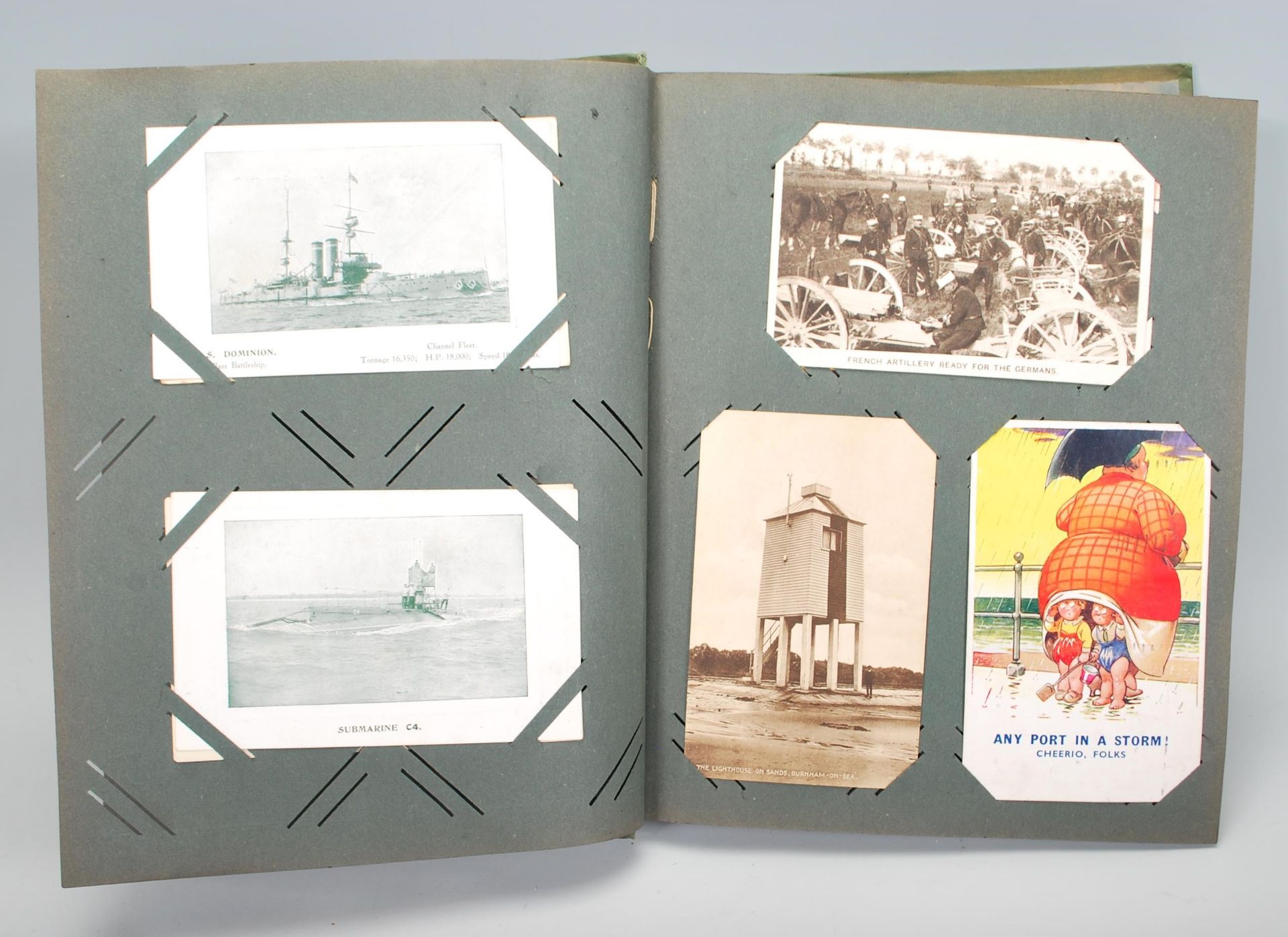 A vintage postcard album containing many cards to include topographical, Naval, Military, Humour and - Bild 3 aus 8