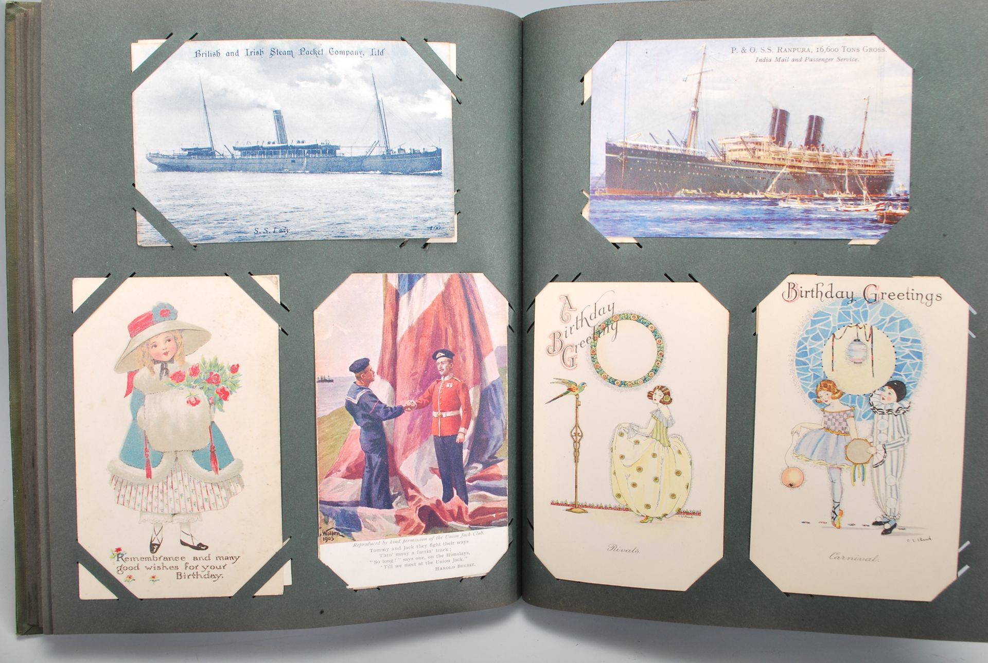 A vintage postcard album containing many cards to include topographical, Naval, Military, Humour and - Bild 7 aus 8